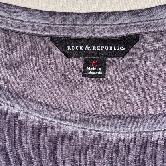 Rock & Republic Rider Spirit Graphic Tee Gray Sheer Burnout Top Wings M - Picture 6 of 10